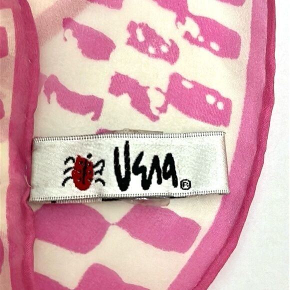 Vera Neumann Large Silk Chiffon Rectangle Scarf Pink Ivory Hand Rolled 27x68” - Picture 11 of 11